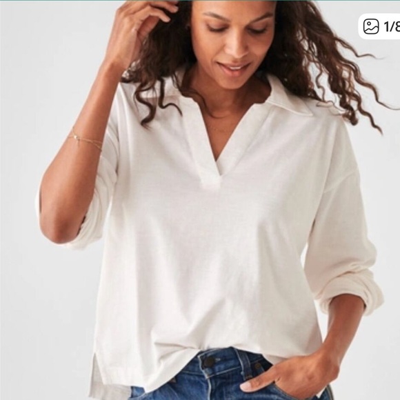 Faherty Women's Sunwashed Polo Mint Green Long Sleeve Organic Cotton Size Large - Picture 4 of 16